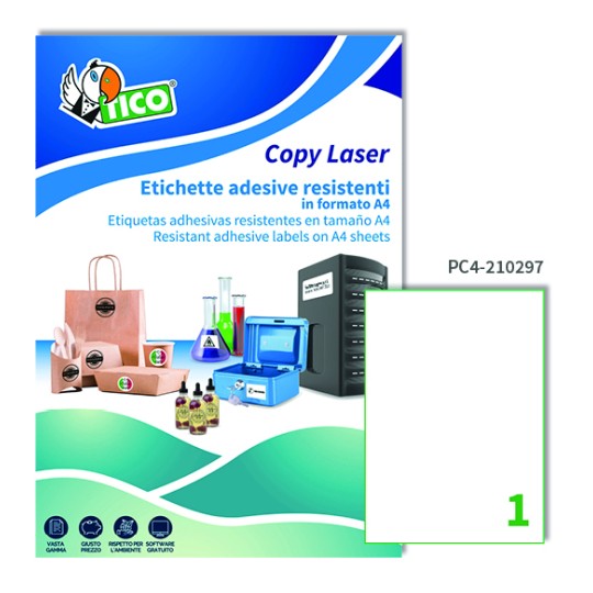 Etichette adesive trasparenti lucide 210x297mm, 1 etichetta per